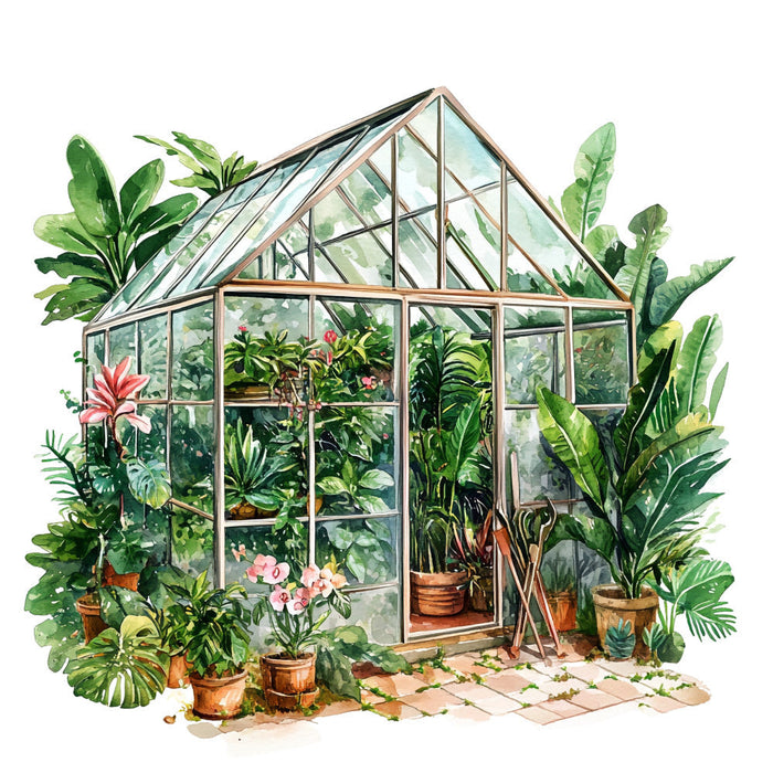 Watercolor Greenhouse Fabric Panel 23