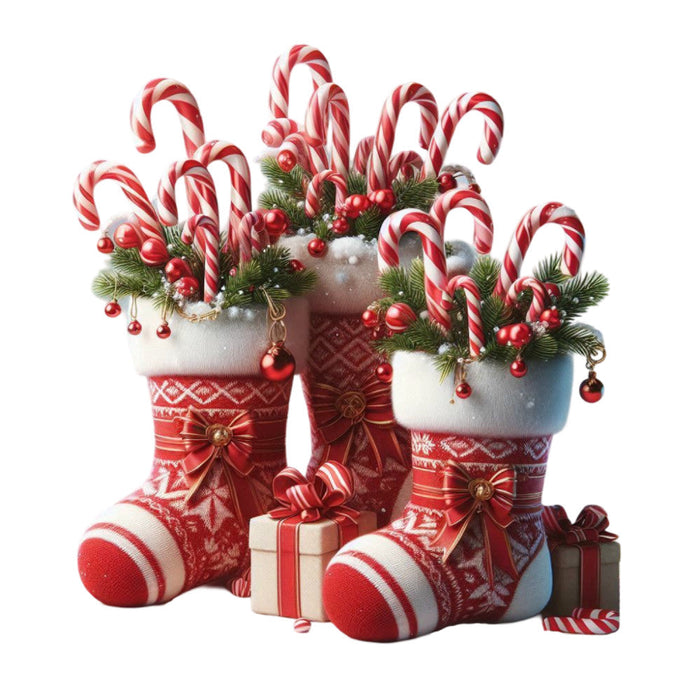 Christmas Stockings and Candy Canes Fabric Panel 20
