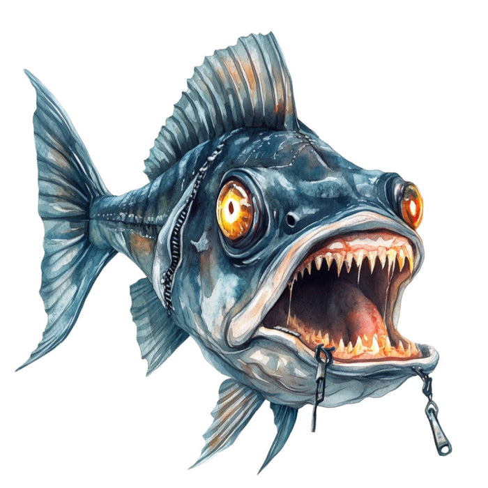 Watercolor Scary Fish Fabric Panel 17