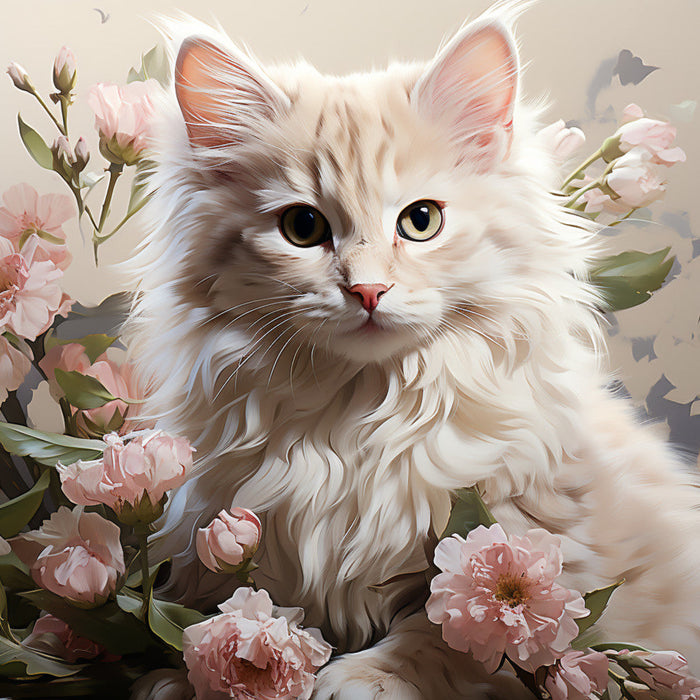 Watercolor Cats with Flowers Fabric Panel 11