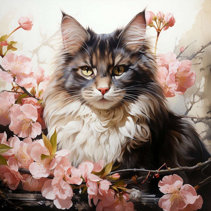 Watercolor Cats with Flowers Fabric Panel 4