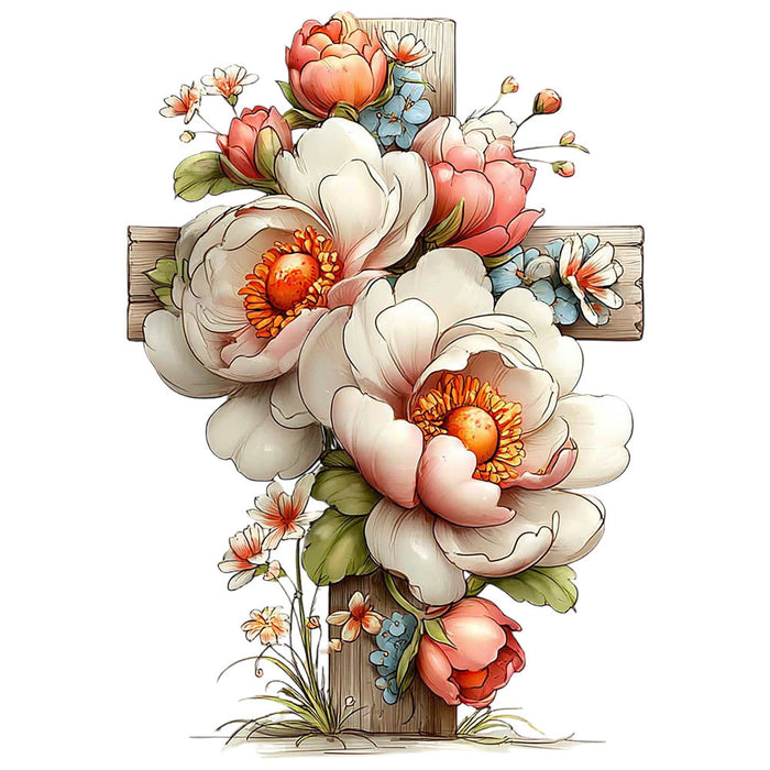 Old Rugged Floral Cross Fabric Panel 32