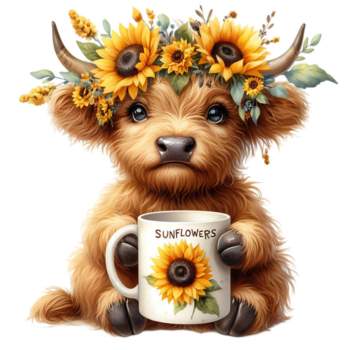 Sunflower Highland Cows Fabric Panel 29