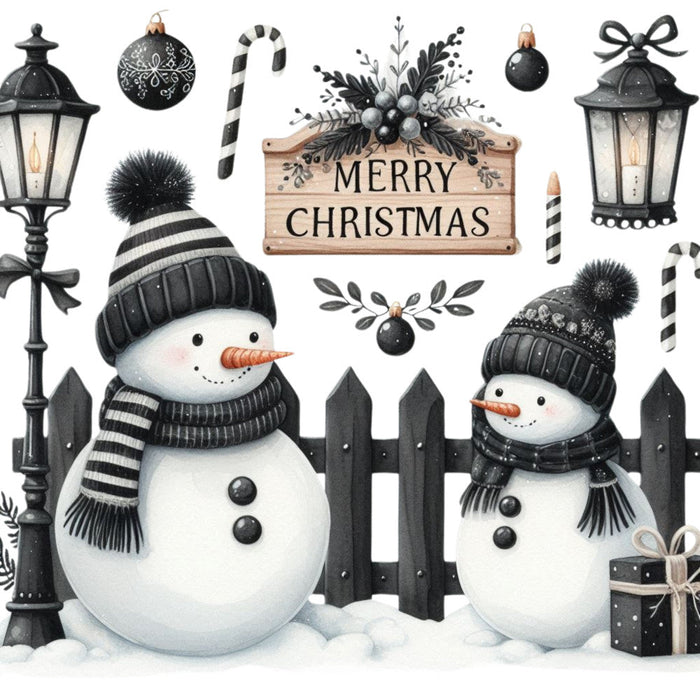 Black Hat Snowmen Fabric Panel 17