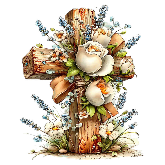 Old Rugged Floral Cross Fabric Panel 12