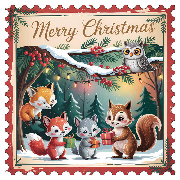 Vintage Christmas Stamps Fabric Panel 35