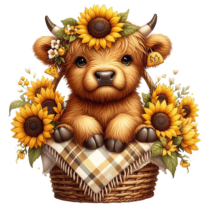 Sunflower Highland Cows Fabric Panel 14