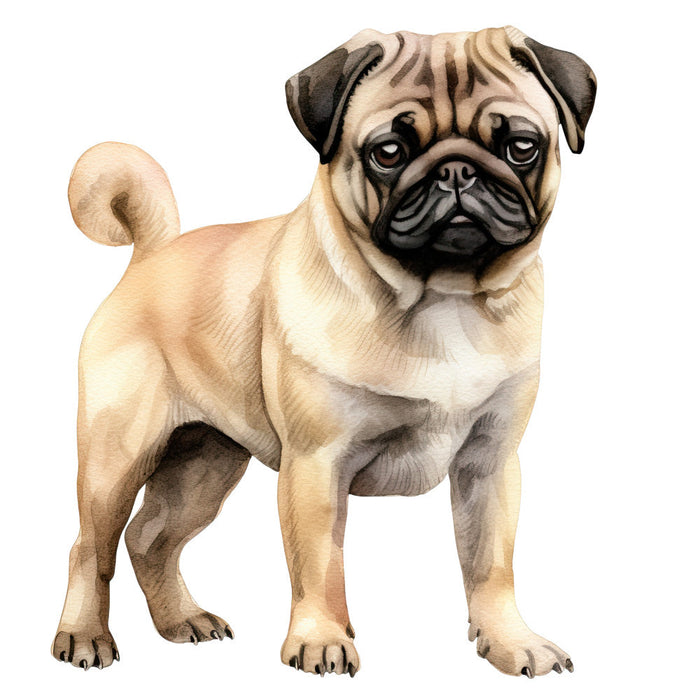 Watercolor Pug Fabric Panel 23