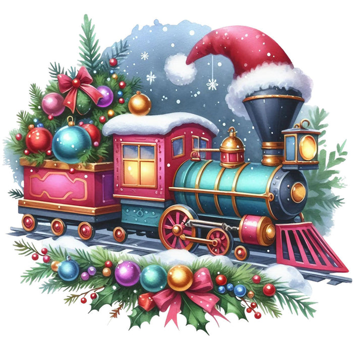 Christmas Spirit Trains Fabric Panel 8