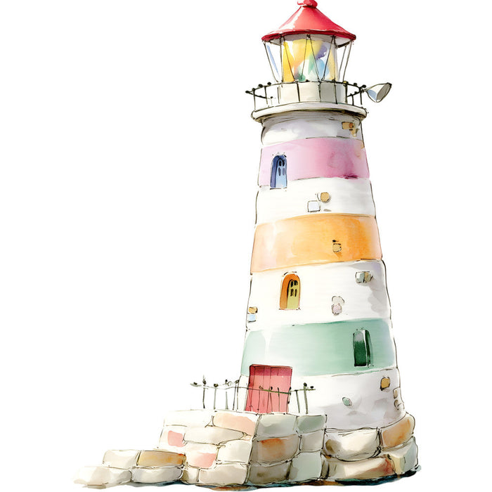 Watercolor Nautical Lighthouse Fabric Panel 10