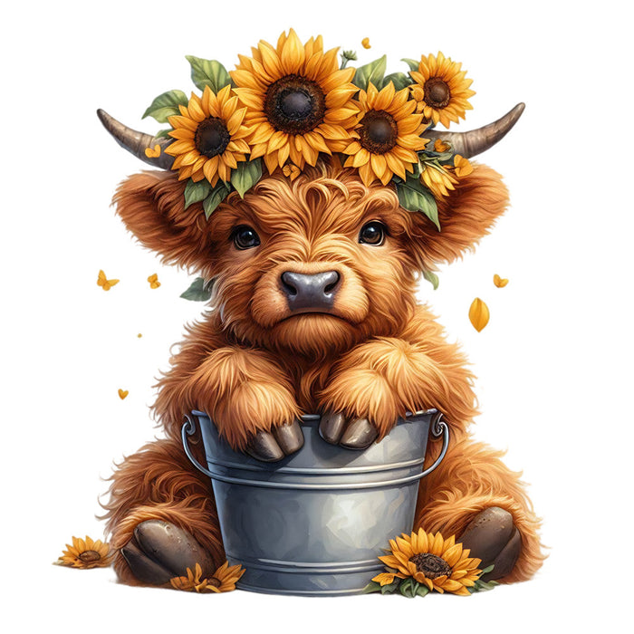Sunflower Highland Cows Fabric Panel 28