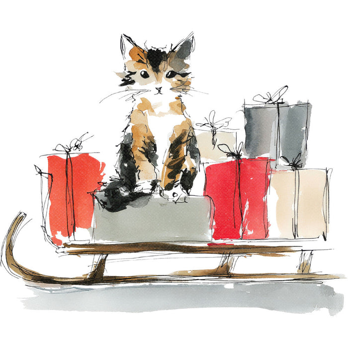Handdrawn Christmas Cats Fabric Panel 68