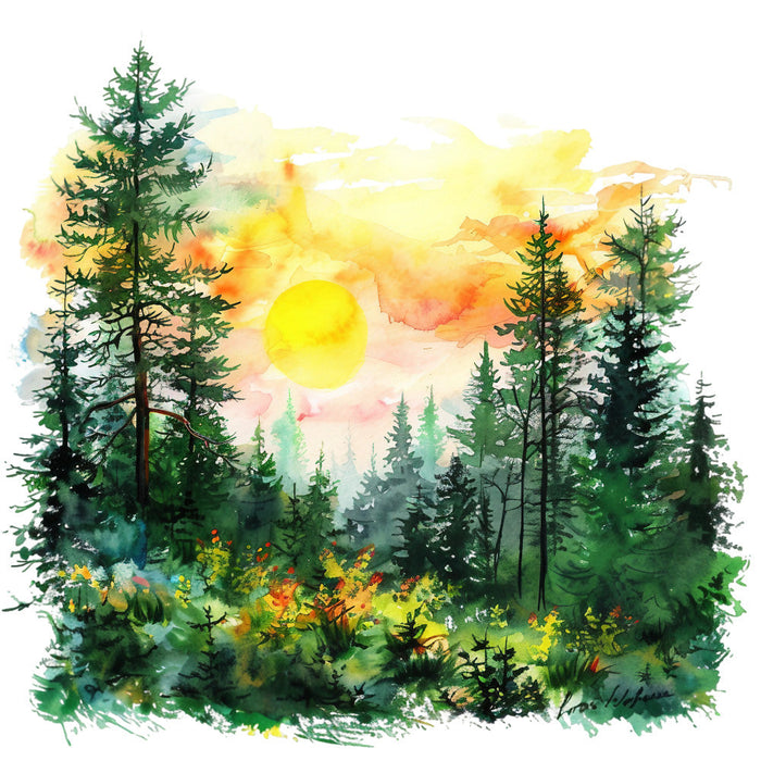 Watercolor Summer Landscapes Fabric Panel 15