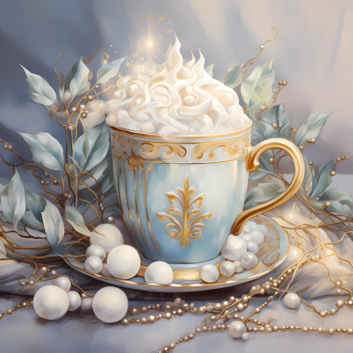 Light Blue and Gold Christmas Fabric Panel 24
