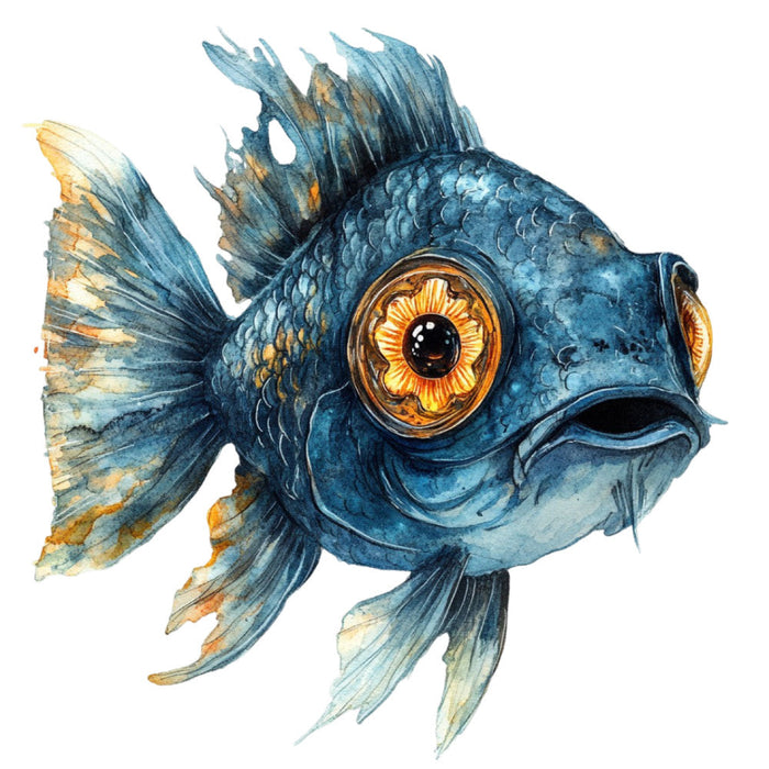 Watercolor Scary Fish Fabric Panel 16