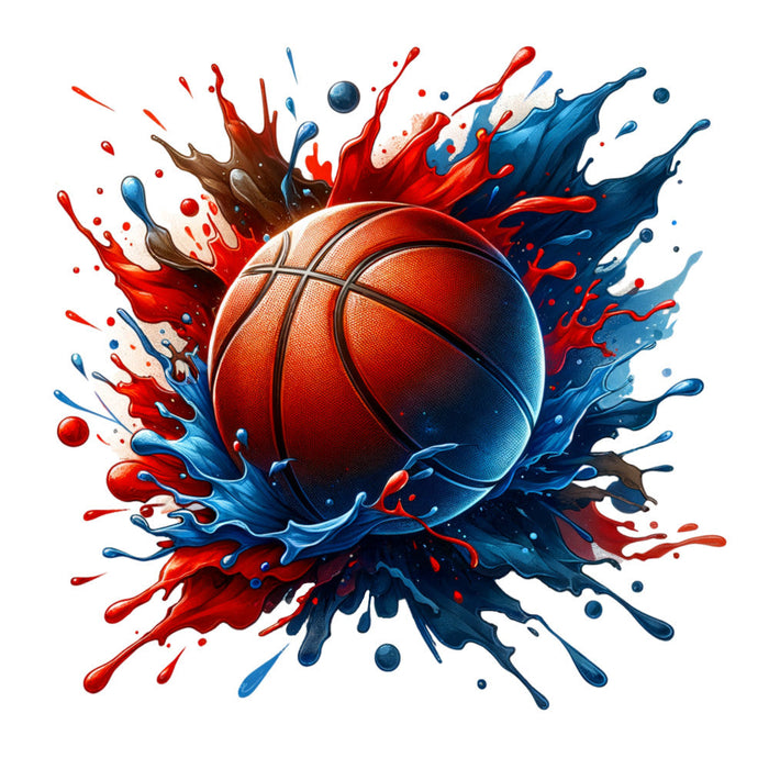 Watercolor Basketball and Splash Fabric Panel 8