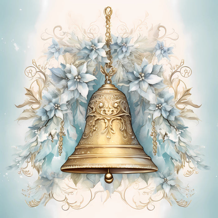 Light Blue and Gold Christmas Fabric Panel 30