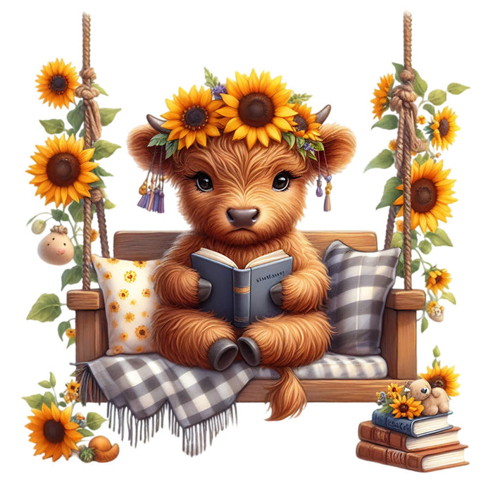 Sunflower Highland Cows Fabric Panel 17
