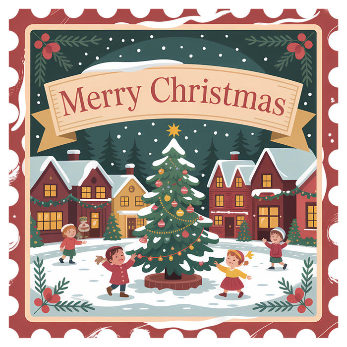 Vintage Christmas Stamps Fabric Panel 54