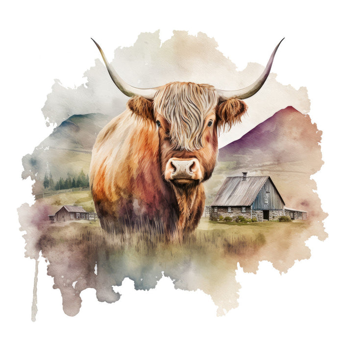 Watercolor Highland Cows Fabric Panel 9