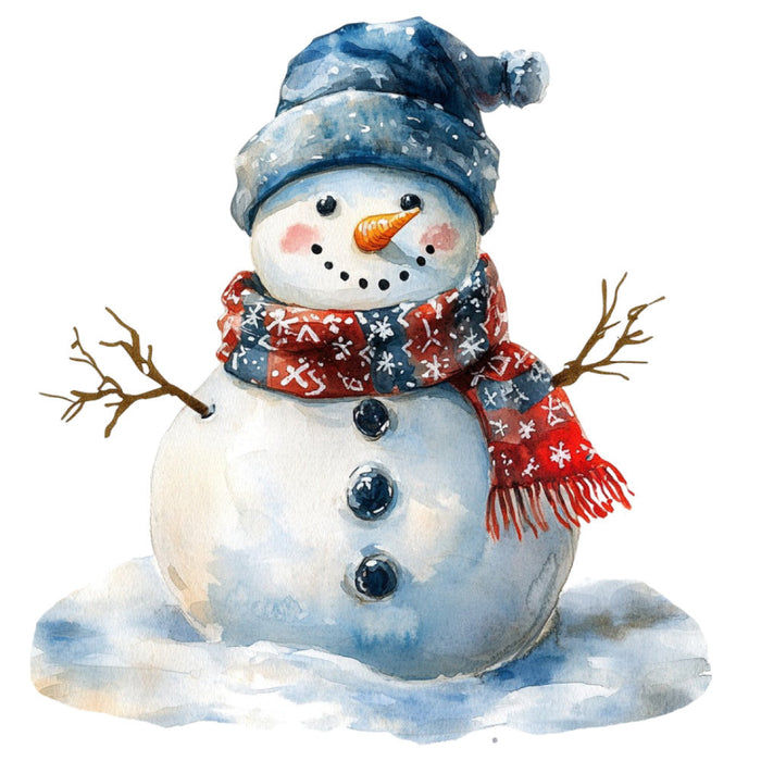 Watercolor Christmas Snowman Fabric Panel 11
