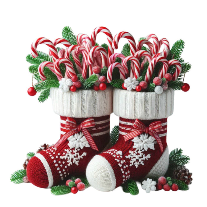 Christmas Stockings and Candy Canes Fabric Panel 15