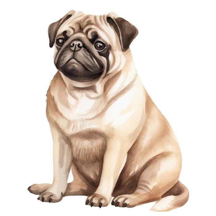Watercolor Pug Fabric Panel 9
