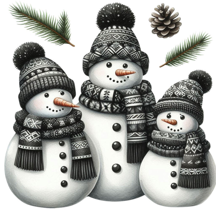 Black Hat Snowmen Fabric Panel 13