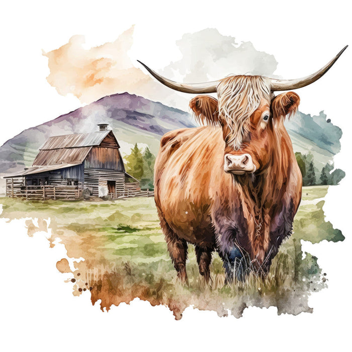 Watercolor Highland Cows Fabric Panel 6