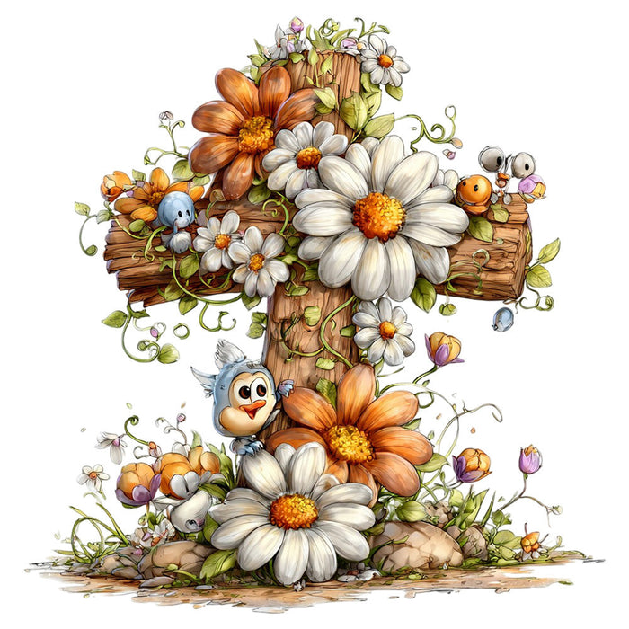 Old Rugged Floral Cross Fabric Panel 35