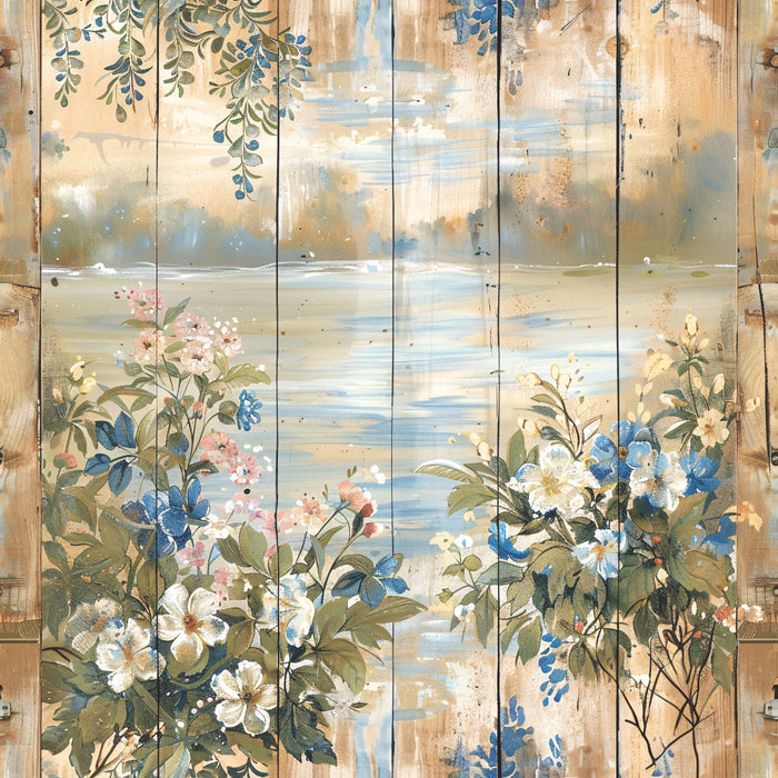 Lake on Rustic Wood Fabric Panel 12