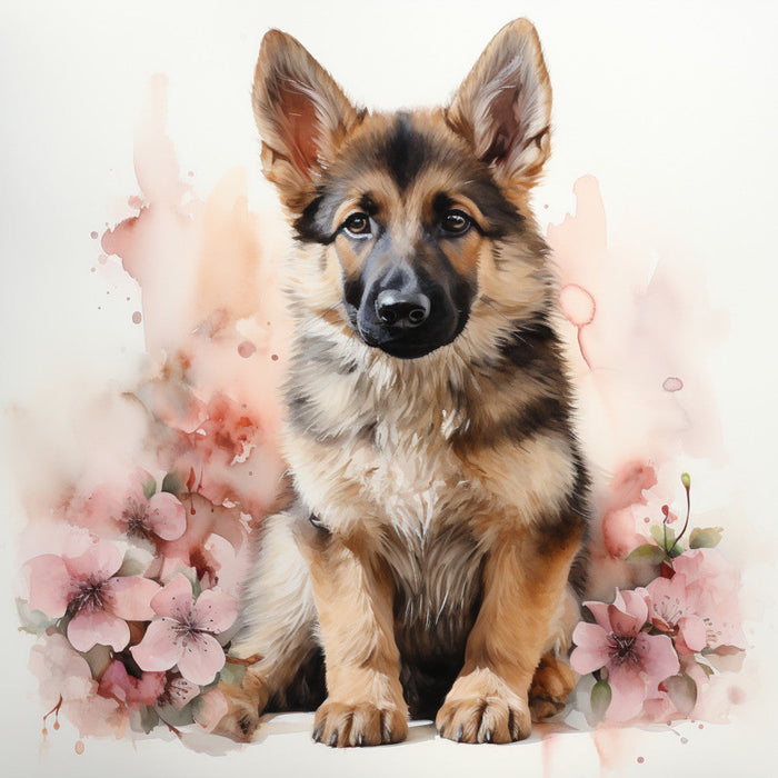 German Shepherd with Flowers Fabric Panel 3