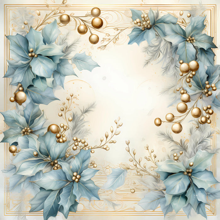 Light Blue and Gold Christmas Fabric Panel 21
