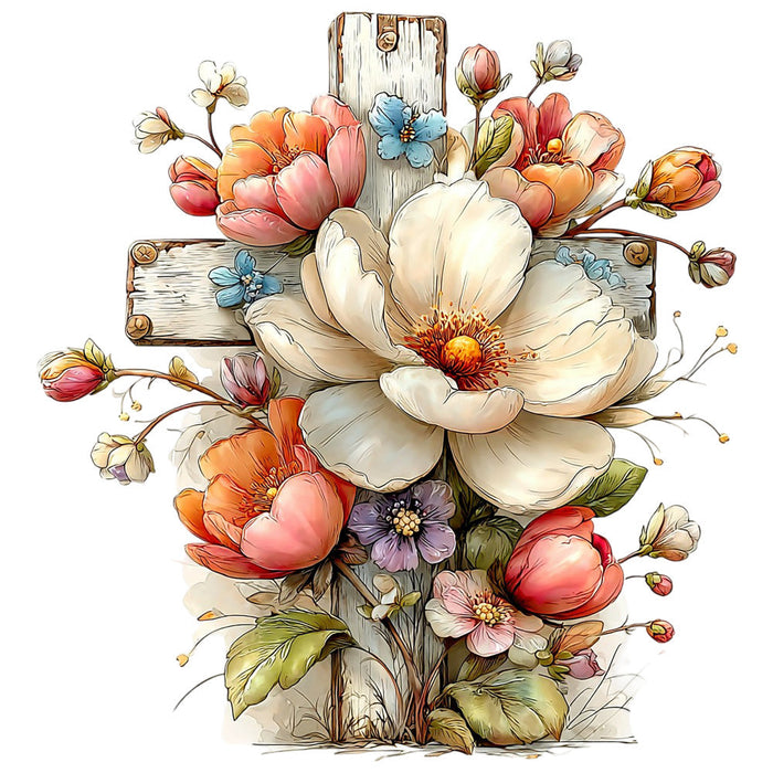 Old Rugged Floral Cross Fabric Panel 19
