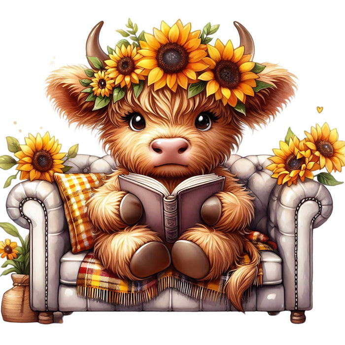 Sunflower Highland Cows Fabric Panel 15