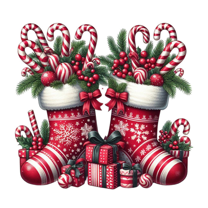 Christmas Stockings and Candy Canes Fabric Panel 13