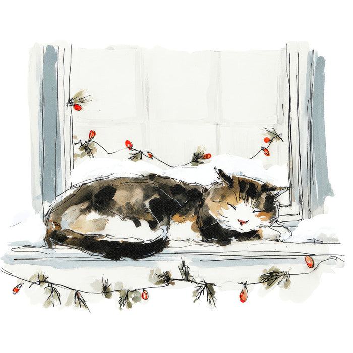 Handdrawn Christmas Cats Fabric Panel 49