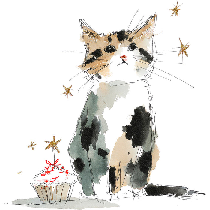 Handdrawn Christmas Cats Fabric Panel 78