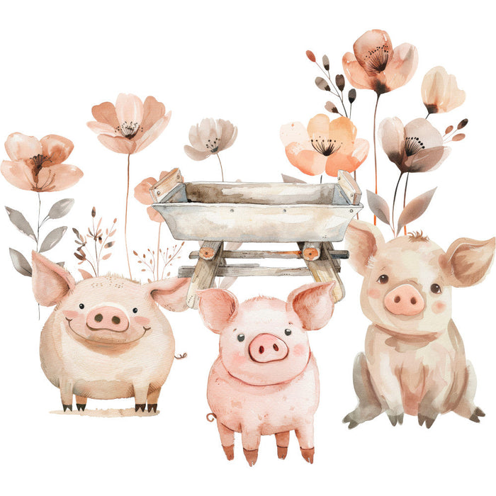 Watercolor Farm Fabric Panel 1