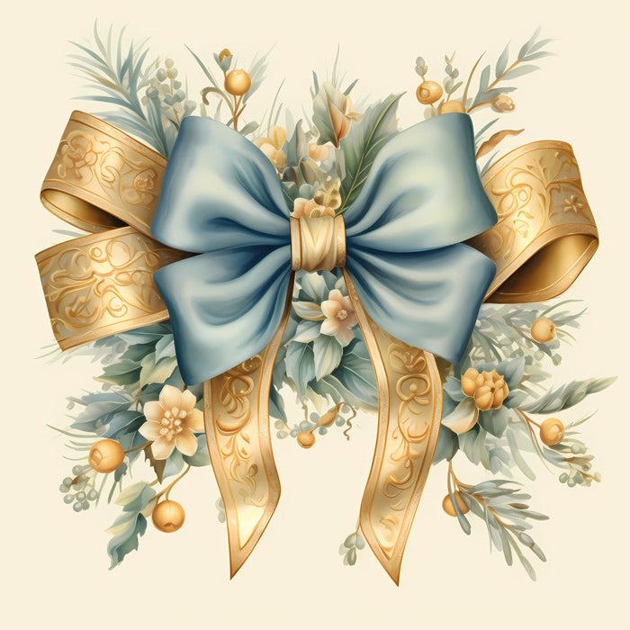Light Blue and Gold Christmas Fabric Panel 2