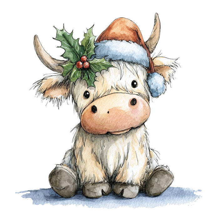 Vintage Christmas Highland Cows Fabric Panel 12