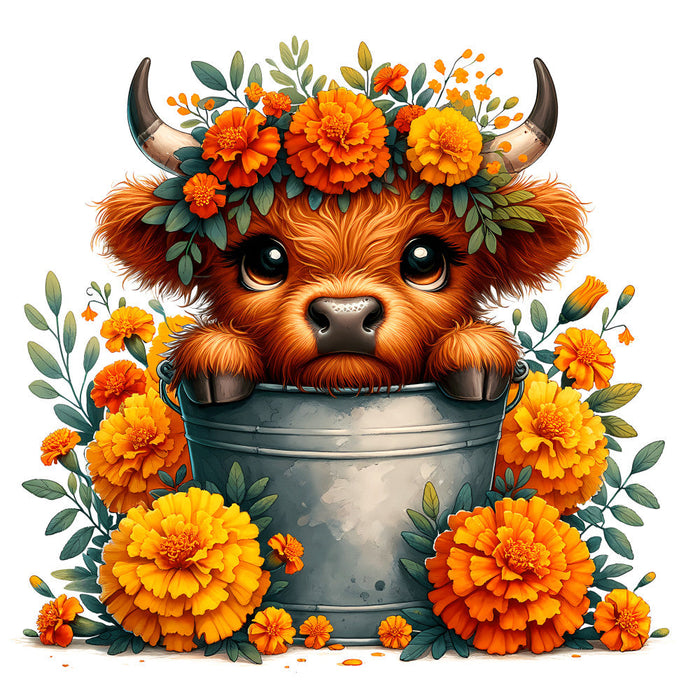 Cute Highland Cows in Buckets Fabric Panel 10
