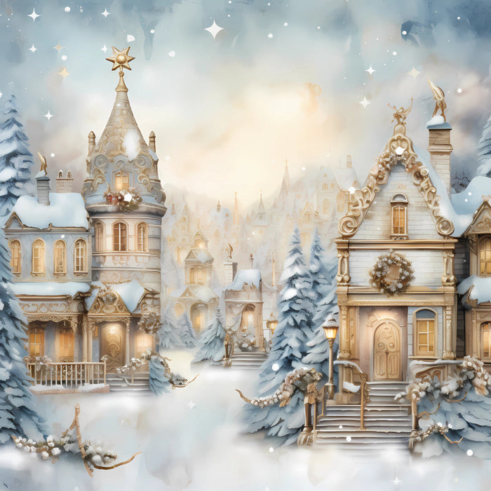 Light Blue and Gold Christmas Fabric Panel 15