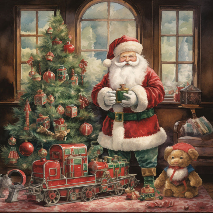 Santa Claus Christmas Scene Fabric Panel 3