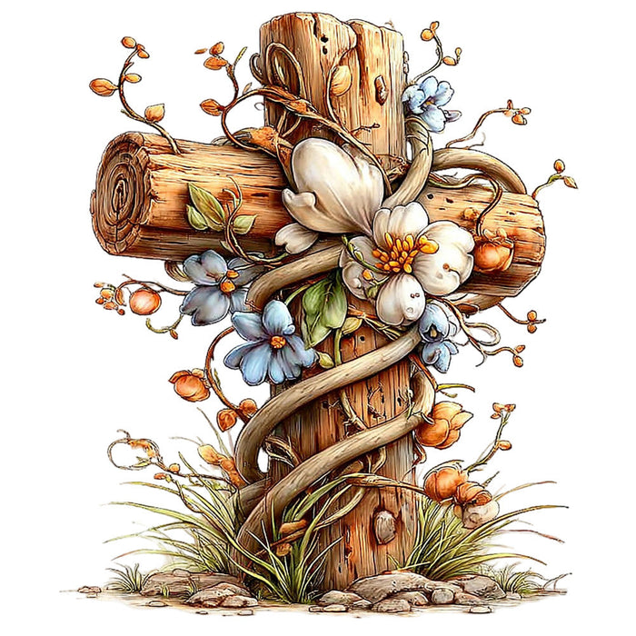 Old Rugged Floral Cross Fabric Panel 4