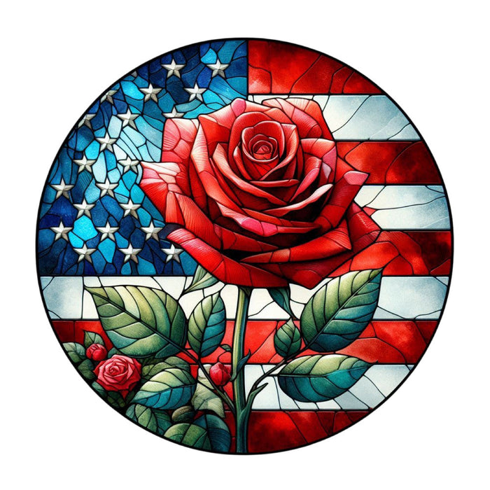 Round Stained Glass Patriotic Fabric Panel 2
