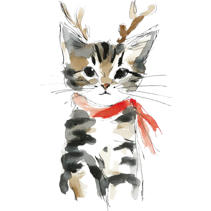 Handdrawn Christmas Cats Fabric Panel 65