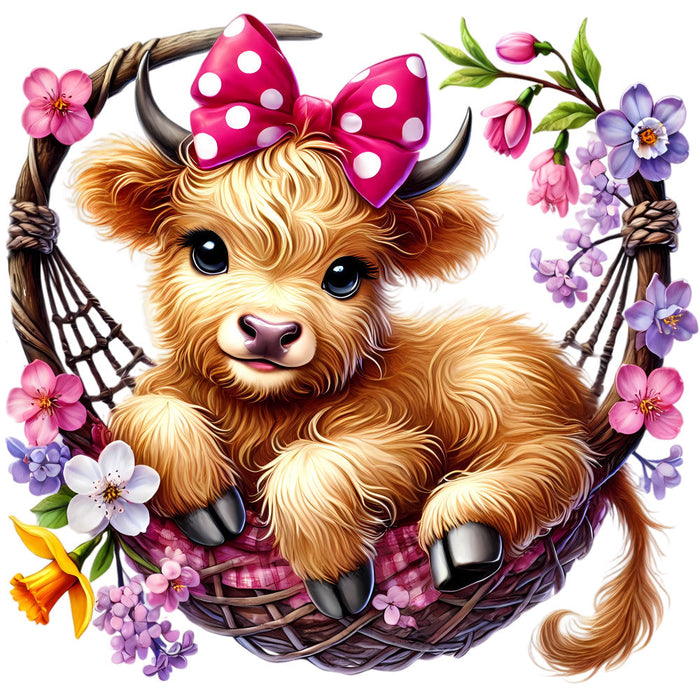 Springtime Highland Cows Fabric Panel 6