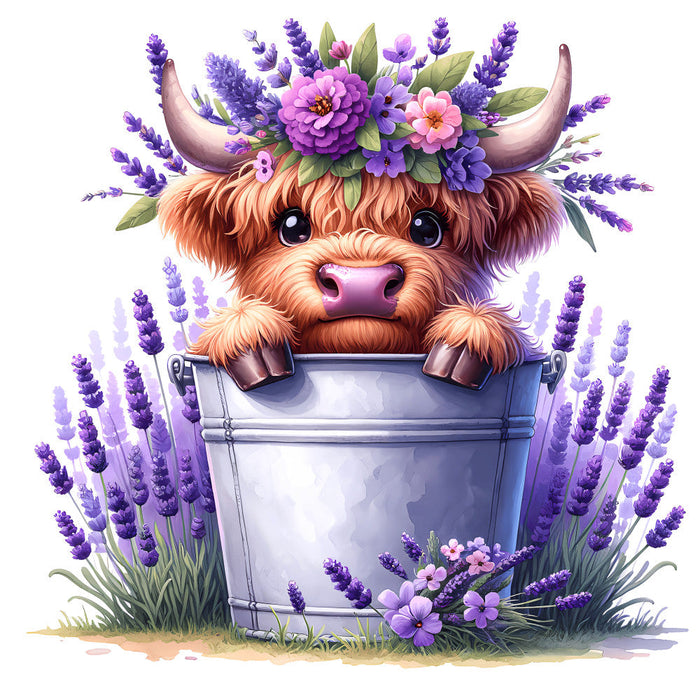Cute Highland Cows in Buckets Fabric Panel 9