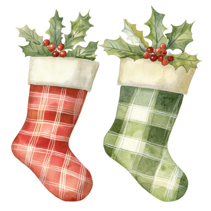 Watercolor Christmas Stockings Fabric Panel 19